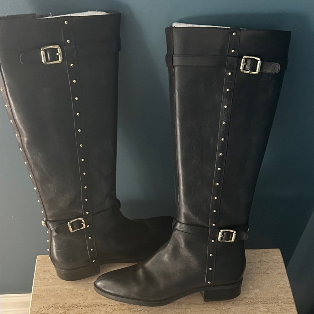 Black Leather Knee-High Boots